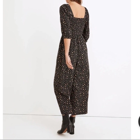 Madewell Lucie Elbow Sleeve Smocked Wide Leg Jumpsuit Stem Scatter 0 nwt - Picture 2 of 6